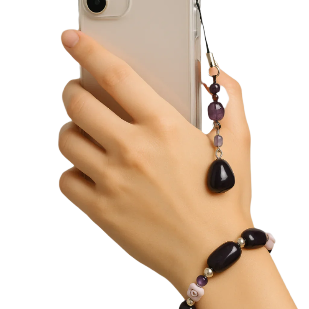 Elegant Purple Gemstone Bracelet & Matching Phone Charm Set