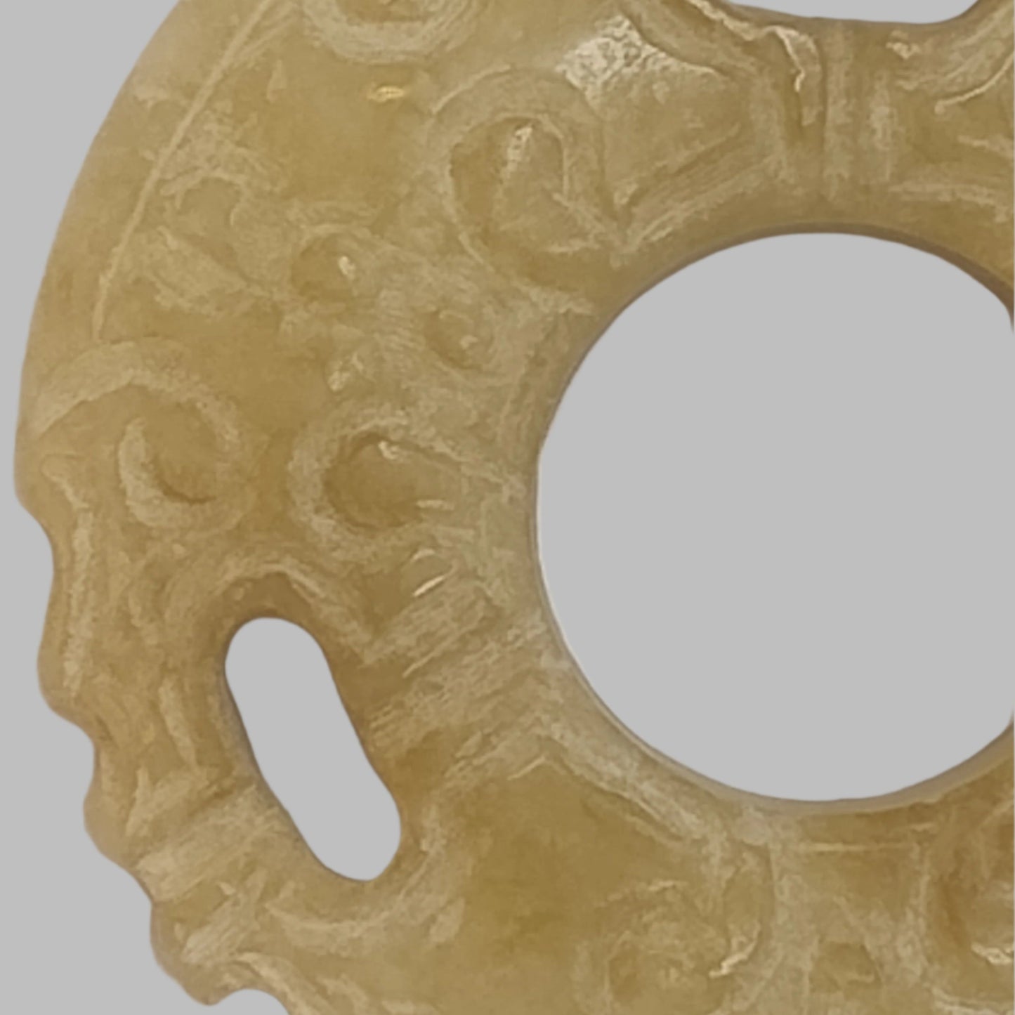 Ancient Style Carved Jade Bi Disc Pendant – Tribal Motif, Natural Stone Amulet Left