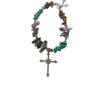 Boho Gemstone Bracelet with Silver Cross Pendant – Multi-Stone Chip Design