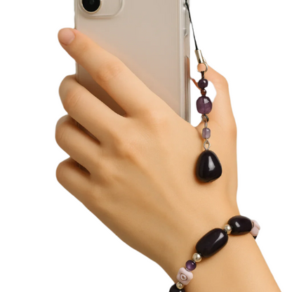 Elegant Purple Gemstone Bracelet & Matching Phone Charm Set