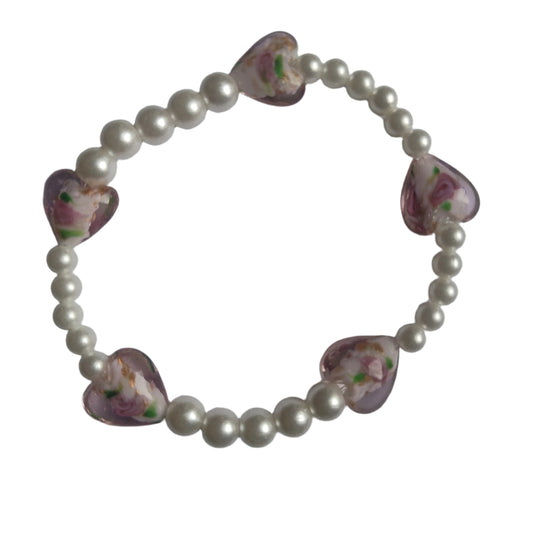 Floral Heart  Pearl Bead Bracelet 1