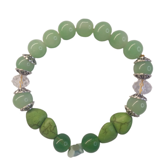 Green Harmony Gemstone Bracelet – Natural Stone  Crystal Accents