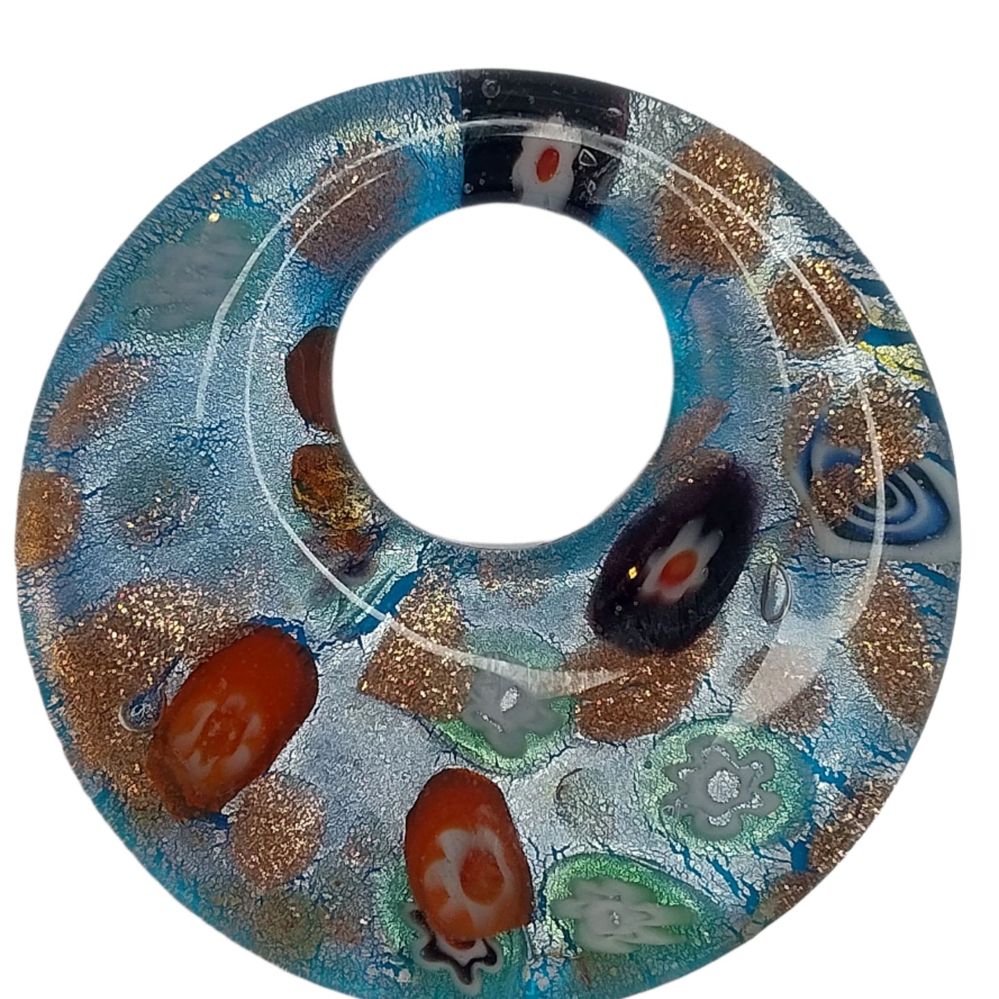 Handmade Murano-Style Glass Donut Pendant – Ocean Bloom
