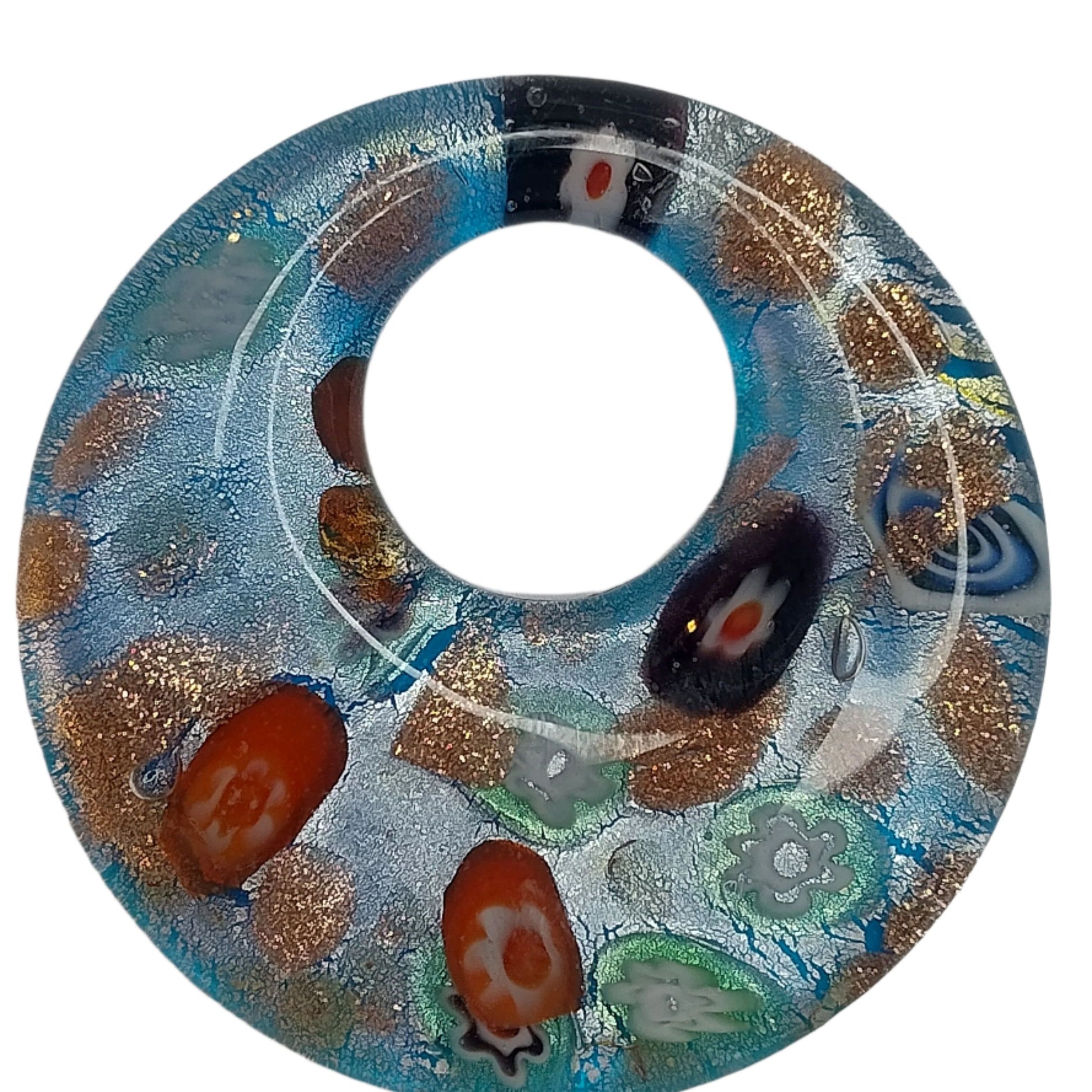 Handmade Murano-Style Glass Donut Pendant – Ocean Bloom