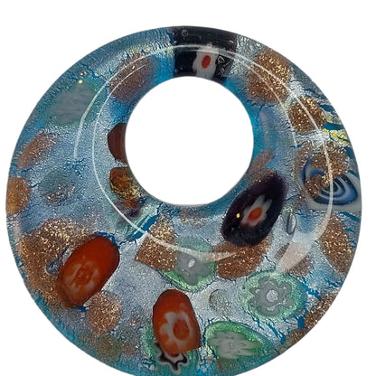 Handmade Murano-Style Glass Donut Pendant – Ocean Bloom