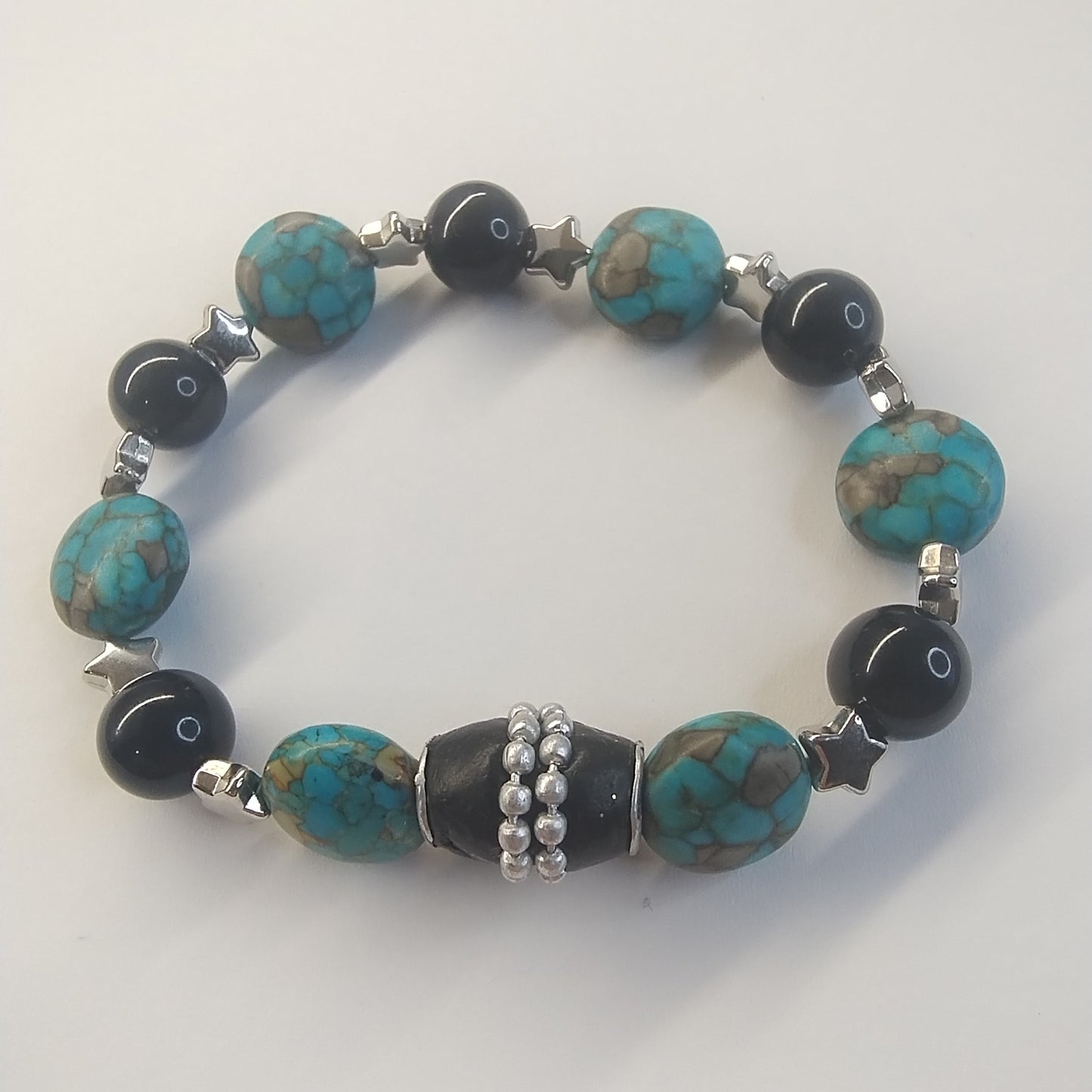 Turquoise Black Onyx Star Charm Beaded Bracelet