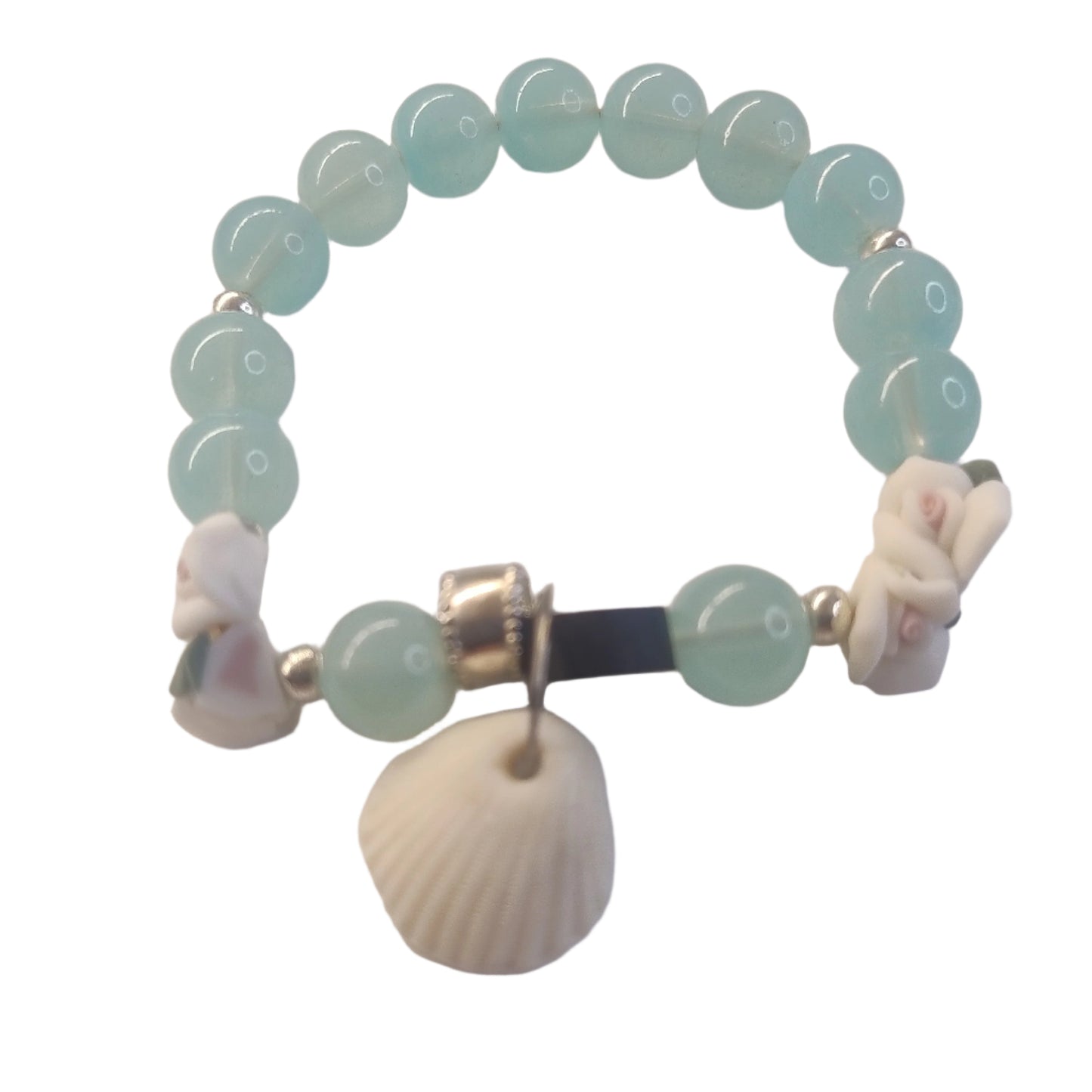 Ocean Spirit Bracelet – Sea Green Beads with Shell Rose Charms