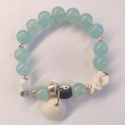 Ocean Spirit Bracelet – Sea Green Beads with Shell &amp; Rose Charms