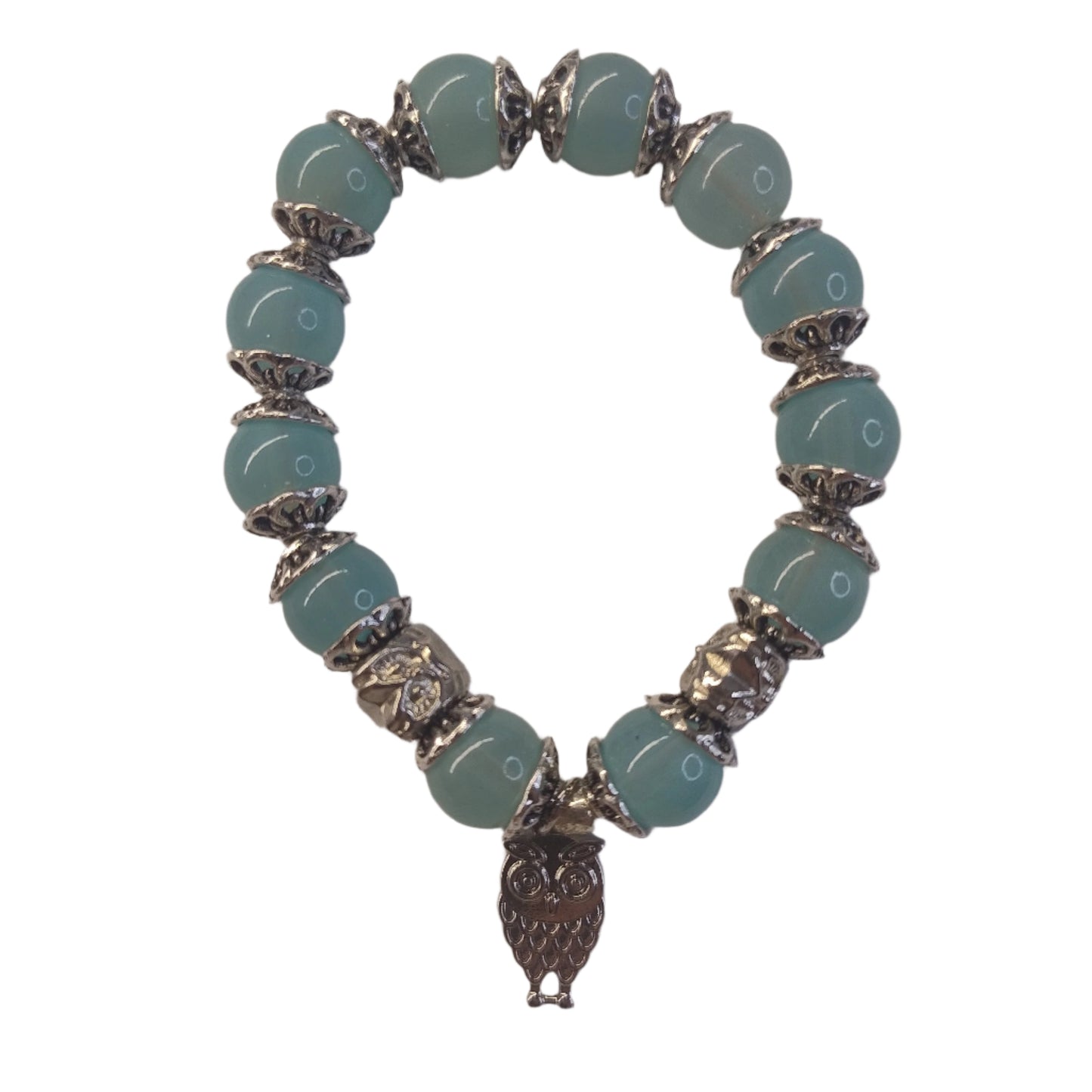 Owl Charm Bracelet – Turquoise Gemstone Beads