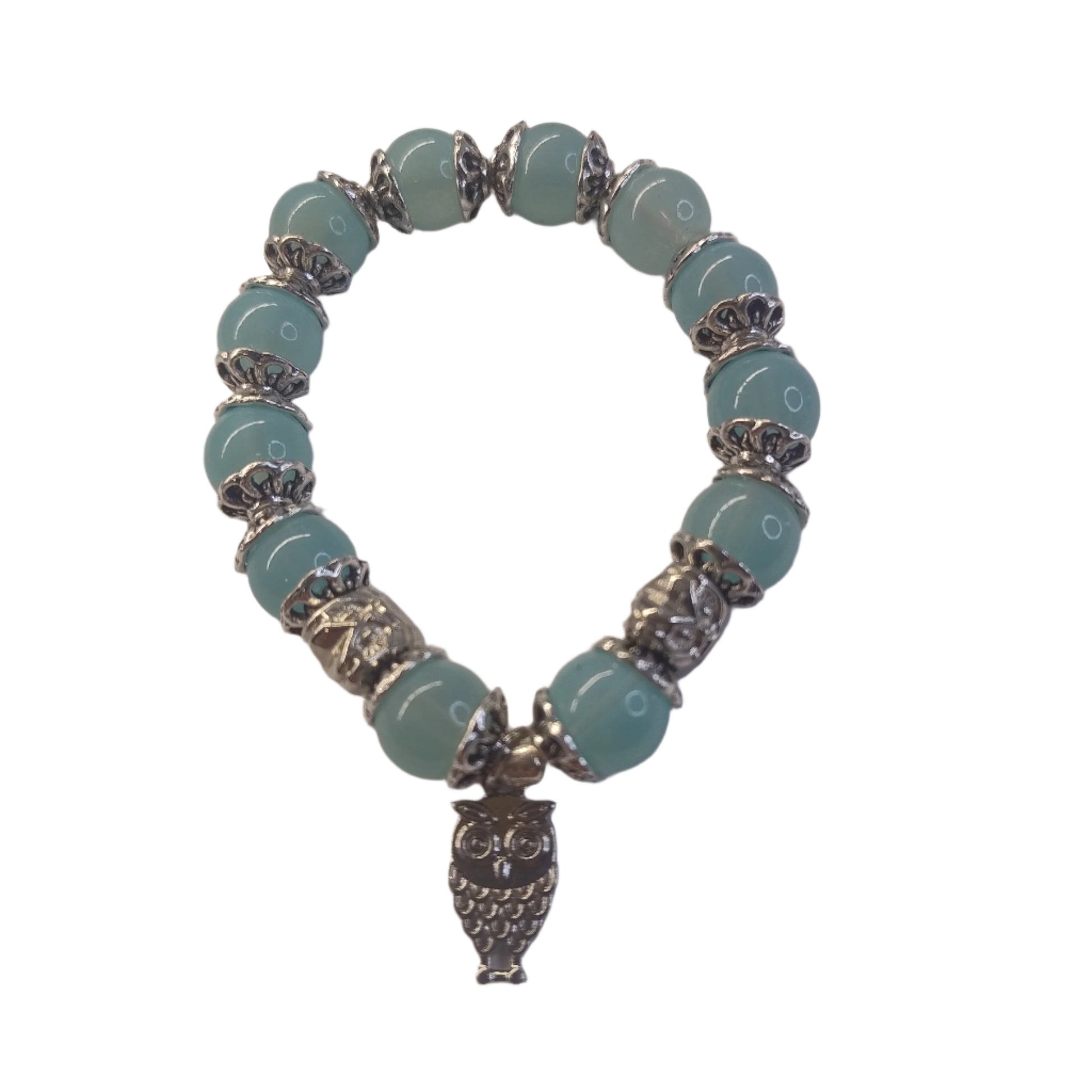 Owl Charm Bracelet – Turquoise Gemstone Beads 2