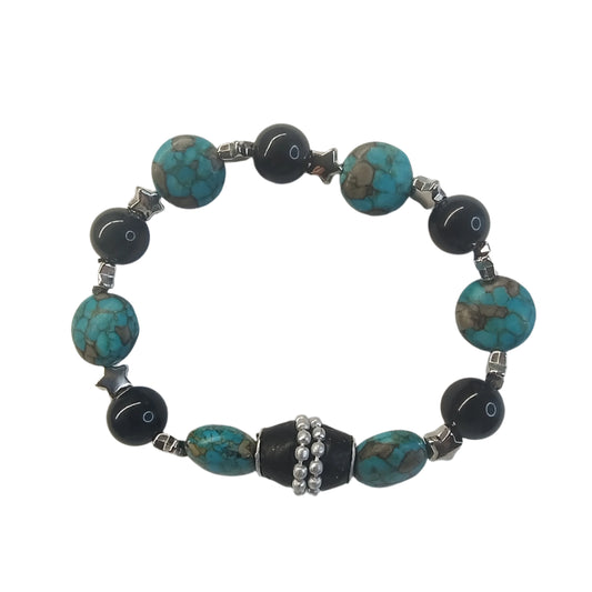 Turquoise &amp; Black Onyx Star Charm Beaded Bracelet