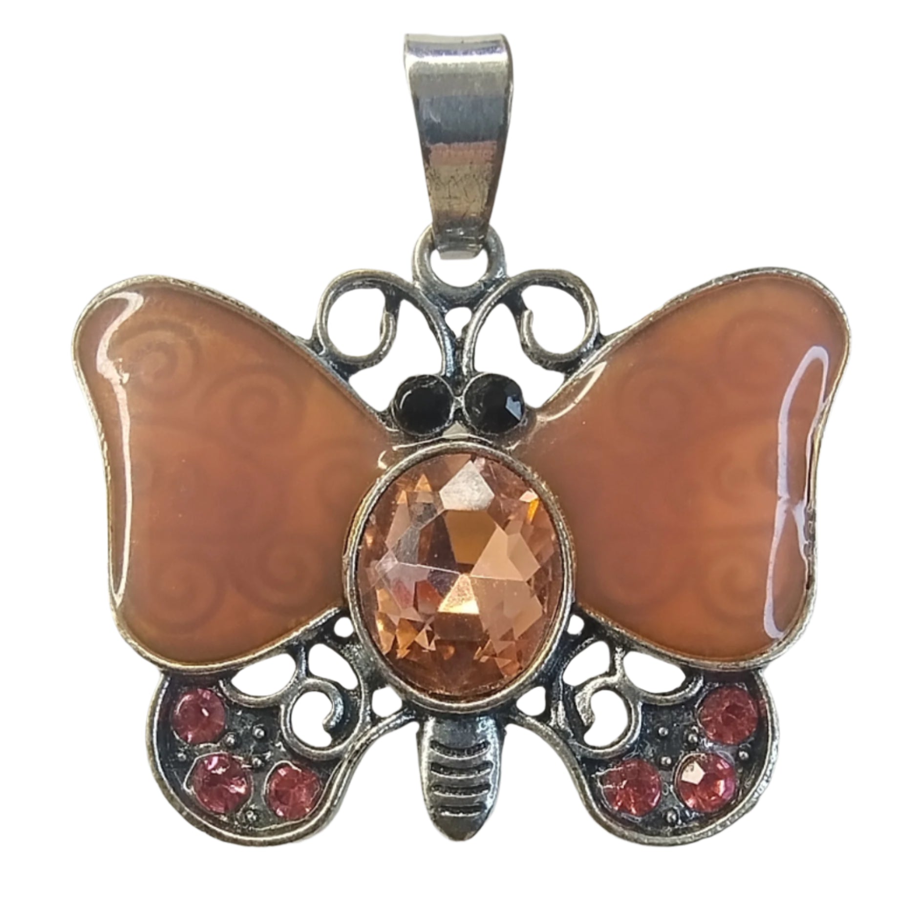 Vintage Butterfly Pendant Necklace – Amber  Crystal Accents