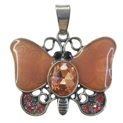 Vintage Butterfly Pendant Necklace – Amber  Crystal Accents